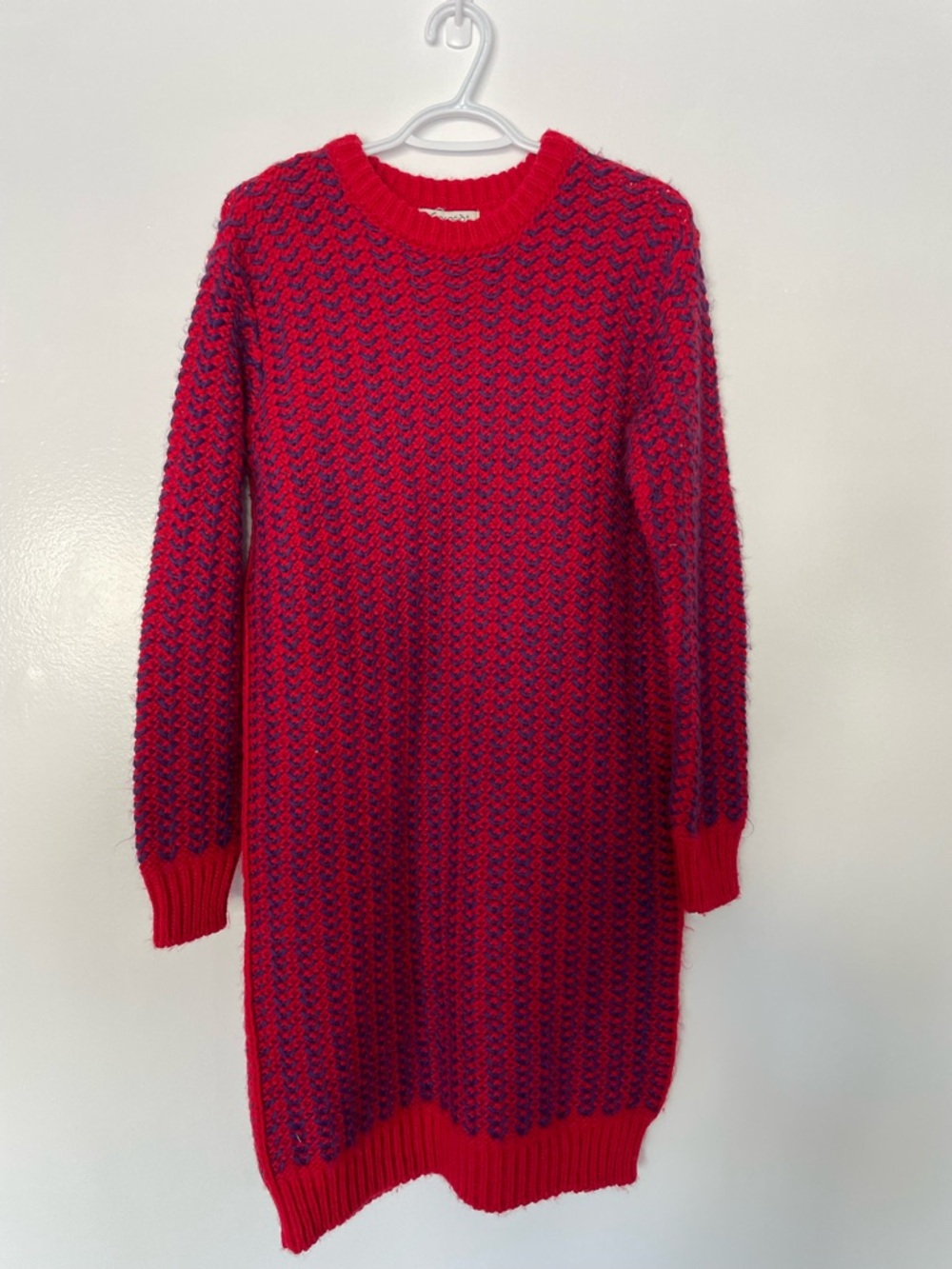 Red & Blue Knit Sweater Dress - Women's Long Sleeve